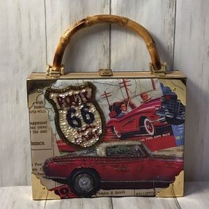 Route 66 Car Cigar Box Purse Bamboo Wood Handle